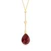 ROSS-SIMONS RUBY AND BEAD DROP NECKLACE IN 14KT YELLOW GOLD