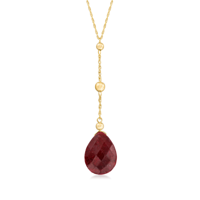 Ross-simons Ruby And Bead Drop Necklace In 14kt Yellow Gold In Purple