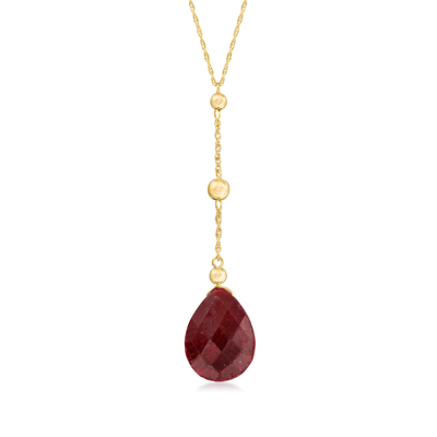Ross-simons Ruby And Bead Drop Necklace In 14kt Yellow Gold In Multi