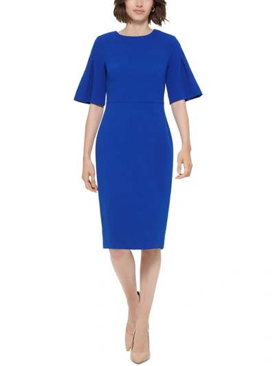 Calvin Klein Womens Crewneck Knee Sheath Dress In Blue