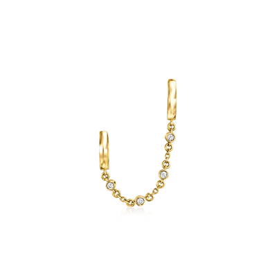 Rs Pure By Ross-simons Diamond-accented Double-piercing Single Earring In 14kt Yellow Gold