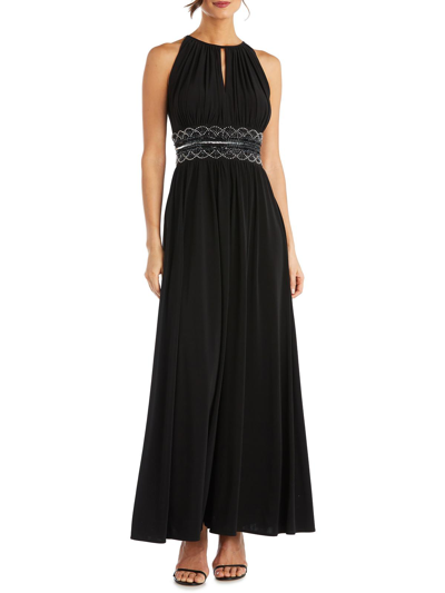 R & M Richards Womens Embellished Halter Evening Dress In Black