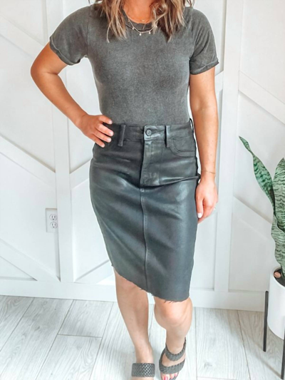 Kancan Finley Denim Skirt In Black Washed Metallic Overlay In Grey