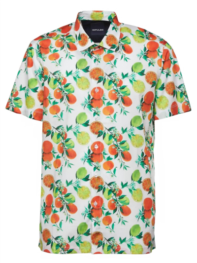 Impulso Men's Short Sleeve Shirt In Orange/citrus In White