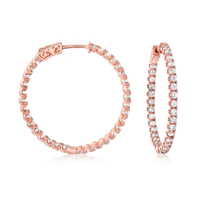 Ross-simons Cz Inside-outside Hoop Earrings In 18kt Rose Gold Over Sterling In Pink