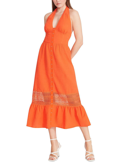 Betsey Johnson Womens Gauze Halter Maxi Dress In Orange