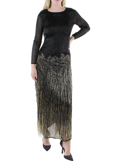 Mac Duggal Womens Beaded Fringe Evening Dress In Black