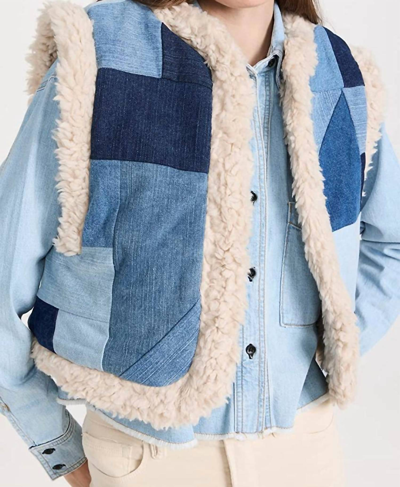 SEA DIEGO DENIM PATCHED VEST IN BLUE