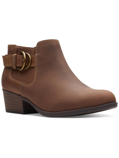Clarks Addiy Kara Womens Leather Block Heel Ankle Boots In Brown