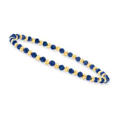 Canaria Fine Jewelry Canaria Sapphire Bead Stretch Bracelet With 10kt Yellow Gold In Blue