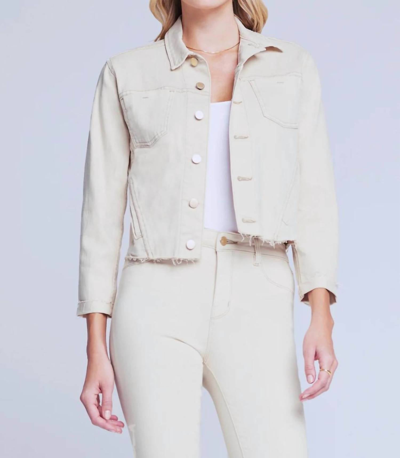 L Agence Janelle Slim Cropped Jean Jacket With Raw Hem In Biscuit