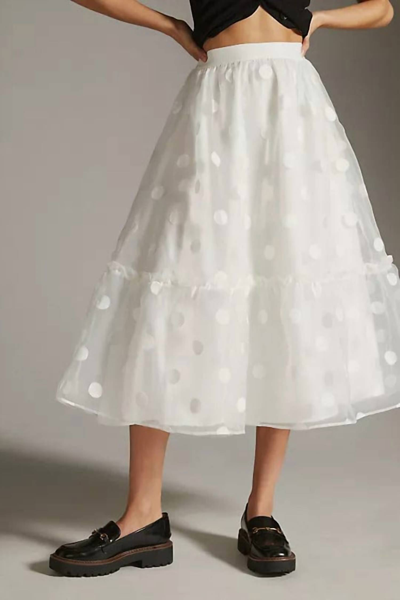 Eva Franco Tulle Midi Skirt In Snowflake Dot In White