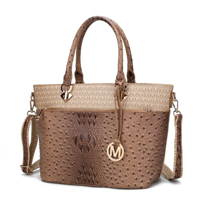 Mkf Collection By Mia K Grace Signature And Croc Embossed Tote Handbag In Beige