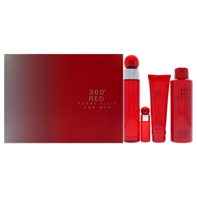 Perry Ellis 360 Red By  For Men - 4 Pc Gift Set 3.4oz Edt Spray, 6oz Body Spray, 3oz Shower Gel, 7.5m