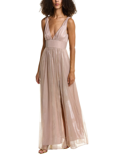Liv Foster Plunge Embellished Metallic Gown In Pink