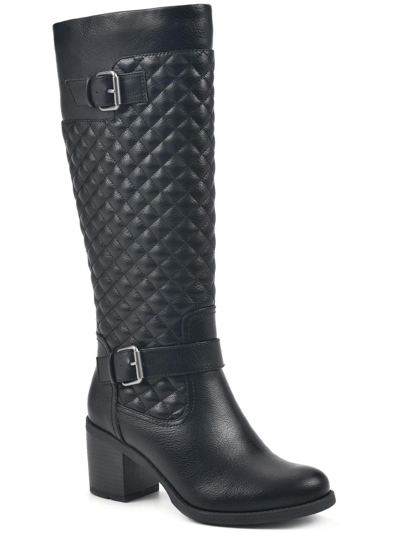 White Mountain Damask Womens Faux Leather Quilted Knee-high Boots In Black