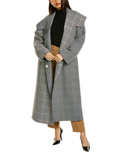 Oscar De La Renta Checked Wool Coat In Grey
