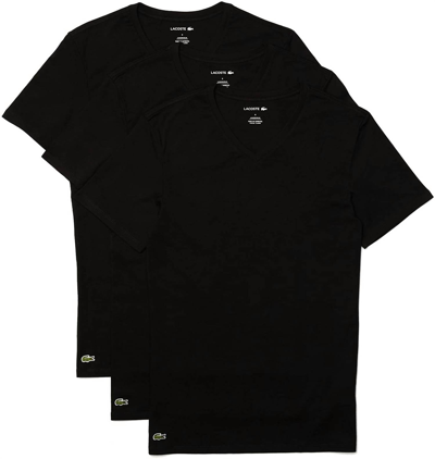 Lacoste Men's Slim Fit V-neck T-shirts Undershirts - 3 Pack In Black