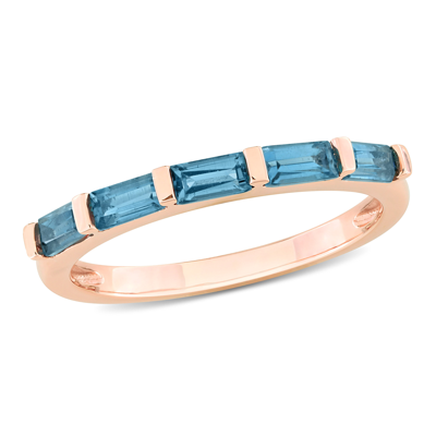 Mimi & Max 1ct Tgw Baguette-cut London Blue Topaz Semi-eternity Ring In 10k Rose Gold