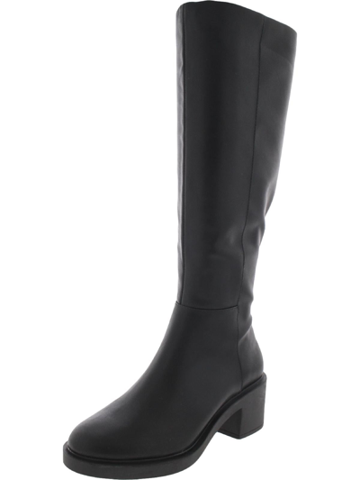 Inc Chrissie P Womens Faux Leather Block Heels Knee-high Boots In Black