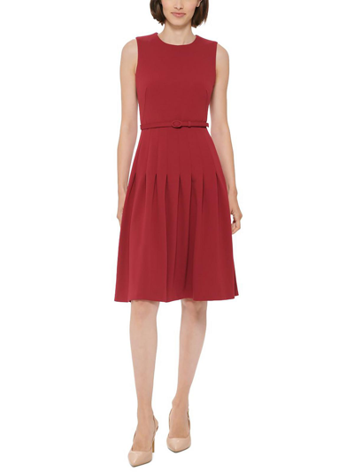 Calvin Klein Womens Pleated Knee Fit & Flare Dress In Red