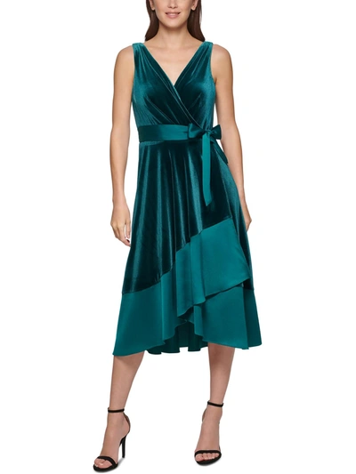 Dkny Petites Womens Velvet Midi Cocktail And Party Dress In Blue