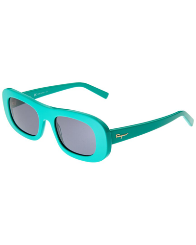 Ferragamo Salvatore  Grey Rectangular Ladies Sunglasses Sf1046s 300 51 In Green / Grey