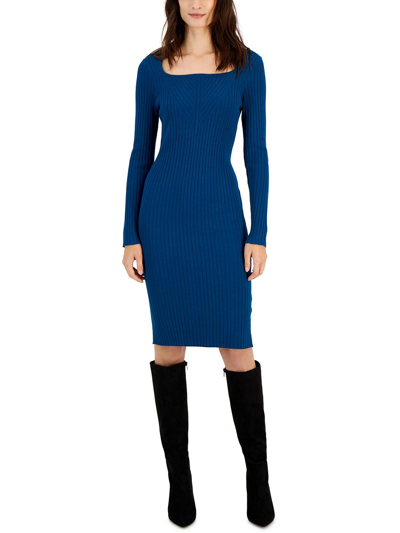 Taylor Womens Ribbed Midi Sweaterdress In Blue