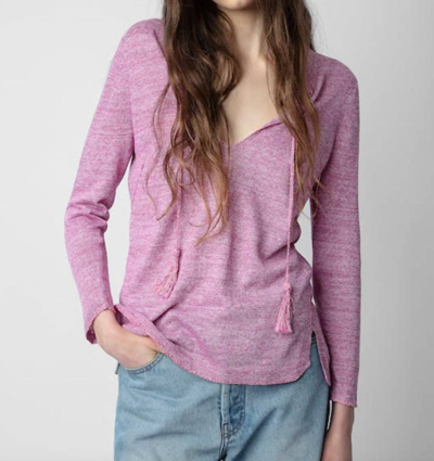 Zadig & Voltaire Amber Plunging-neck Organic Linen And Silk-blend Jumper In Pink