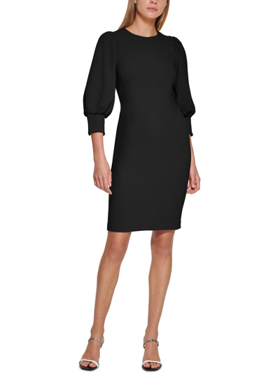 Calvin Klein Womens Gathered Above Knee Sheath Dress In Black