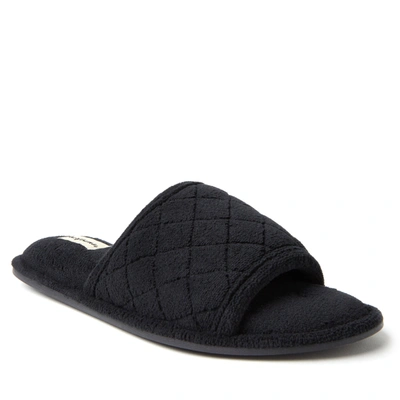 Dearfoams Womens Beatrice Quilted Microfiber Terry Slide Slipper In Black