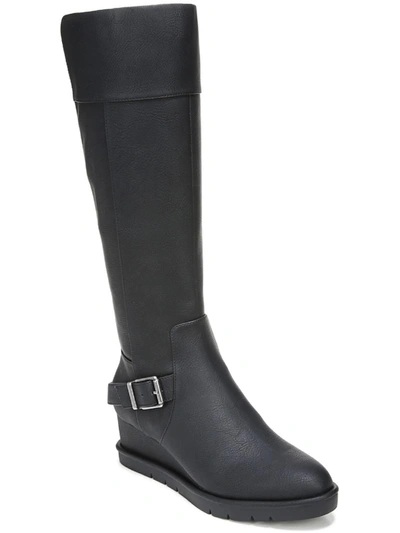 Lifestride Shana Womens Faux Leather Wedge Knee-high Boots In Black