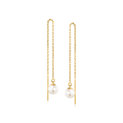 Rs Pure By Ross-simons 5-5.5mm Cultured Pearl Threader Earrings In 14kt Yellow Gold In Silver