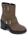 Kenneth Cole New York Rhode Heel Buckle Womens Faux Leather Casual Ankle Boots In Beige