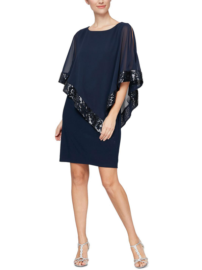 Slny Womens Chiffon Embellished Cocktail And Party Dress In Blue