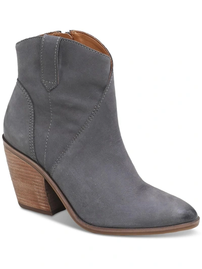 Lucky Brand Loxona Womens Leather Side Zip Ankle Boots In Grey