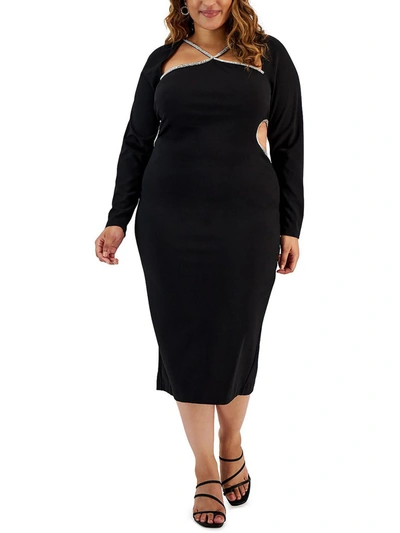 Rachel Rachel Roy Plus Womens Crepe Embellished Sheath Dress In Black