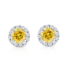 Pompeii3 1/4 Ct Halo Fancy Yellow Lab Grown Diamond Studs 10k White Gold In Gold