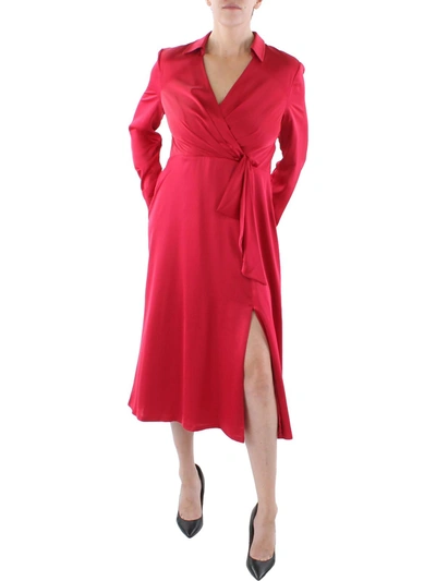 Lauren Ralph Lauren Womens Surplice Collared Wear To Work Dress In Red