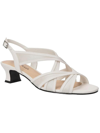 Easy Street Tristen Womens Faux Leather Shimmer Heel Sandals In White