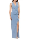 BETSY & ADAM PETITES WOMENS RUCHED MAXI EVENING DRESS