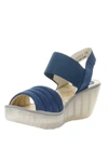 Fly London Yiko Platform Wedge Sandal In Blue