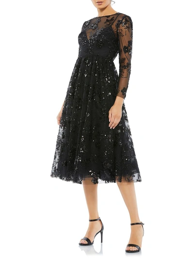Mac Duggal Womens Sequin Beaded Cocktail And Party Dress In Black