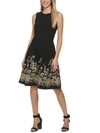Calvin Klein Petites Womens Embroidered Mini Fit & Flare Dress In Black