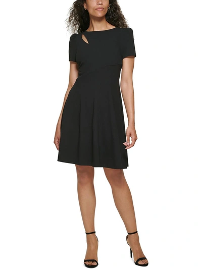 Dkny Womens Front Cut-out Puff Sleeves Fit & Flare Dress In Black
