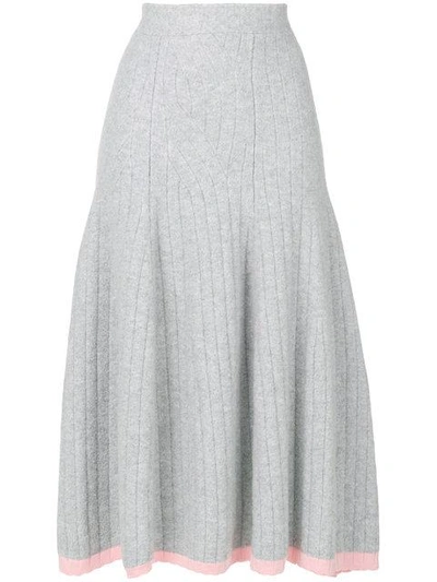 Victoria Beckham Ribbed Wool-blend Midi Skirt In Light Grey
