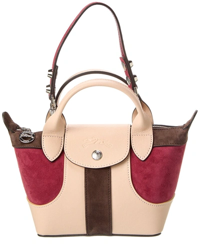 Longchamp Le Pliage Cuir Xs Leather & Suede Short Handle Tote In Red