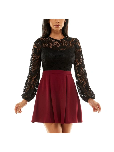 B Darlin Juniors Womens Lace Colorblock Cocktail And Party Dress In Multi