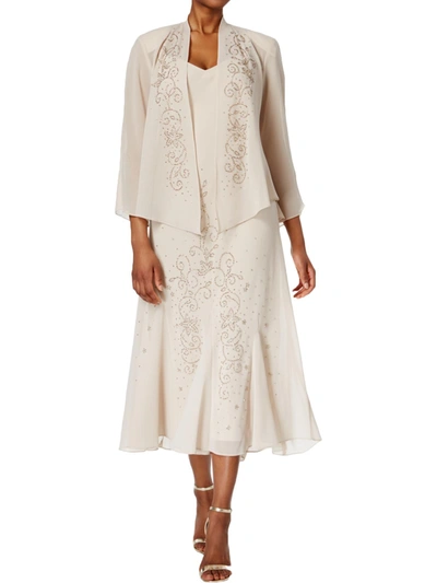 R & M Richards Womens Chiffon Sleeveless Dress With Jacket In White