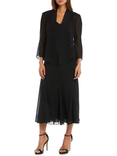 R & M Richards Womens Chiffon Sleeveless Dress With Jacket In Black